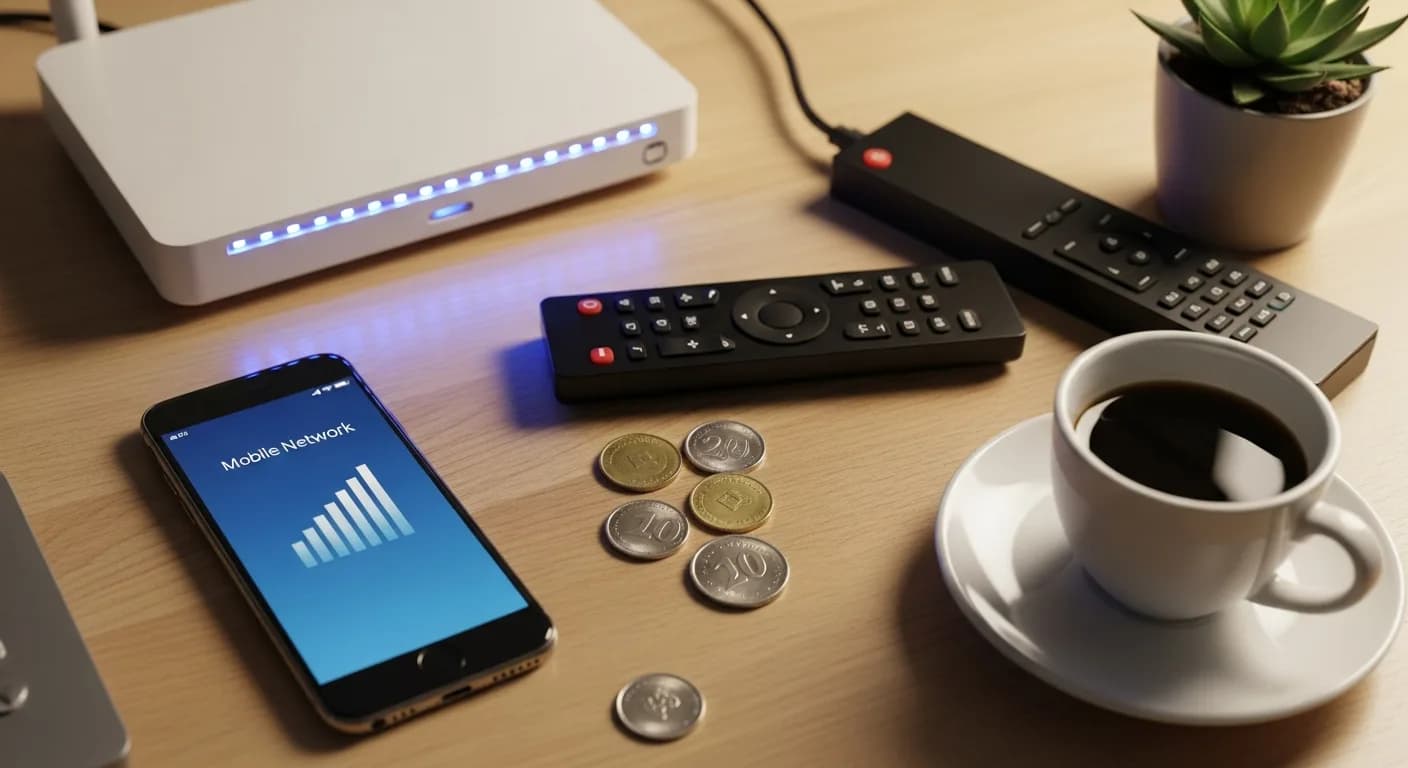 Mobile Internet und TV Abos in der Schweiz – Smartphone mit 5G Signal und WiFi Router