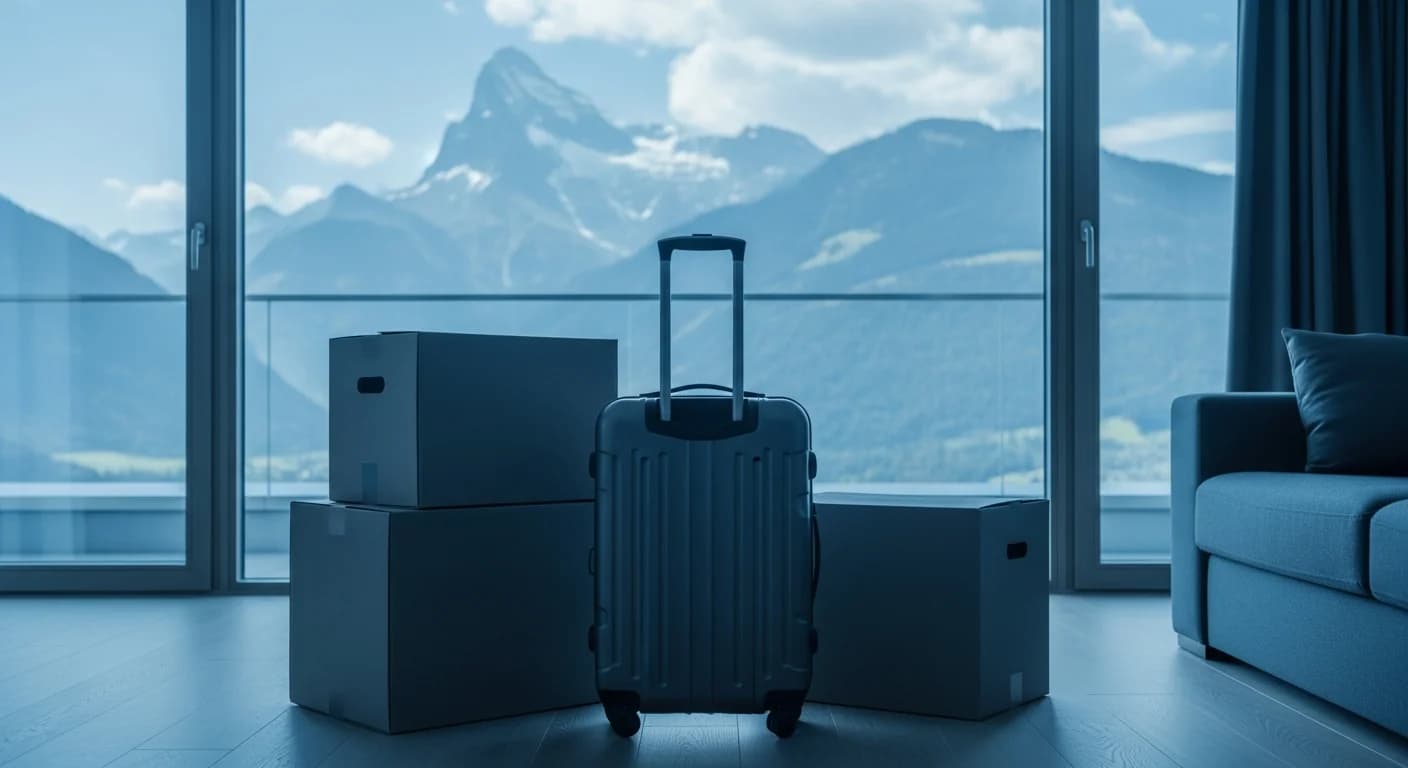 Umzug von Deutschland in die Schweiz - Koffer und Dokumente