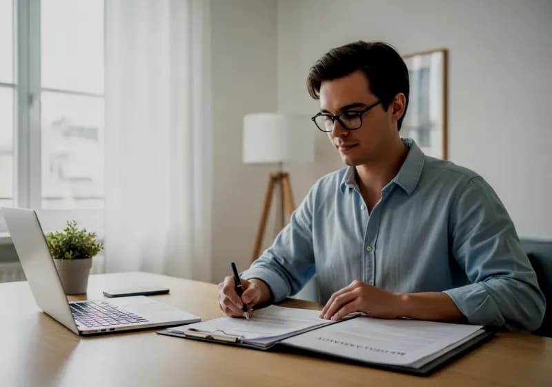 Young person preparing their rental dossier at a desk